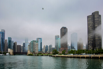 Fototapeta na wymiar foggy city skyline