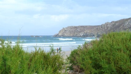 Some big waves at the beach "baie des Trépassés" in the west of France. The 6th September 2022, Plogoff, France.