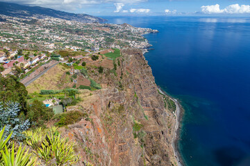 View from the Skywalk on the cliffs of the south coast of Madeira,  Portugal,  Europe