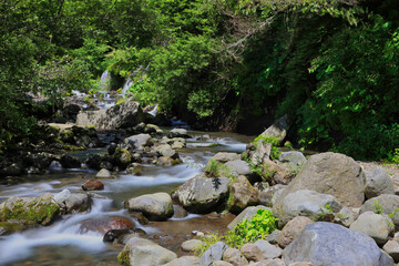 Naklejka na ściany i meble Doryu Waterfall and Mountain Stream at the foot of Mt. Yatsugatake, Yamanashi, Japan