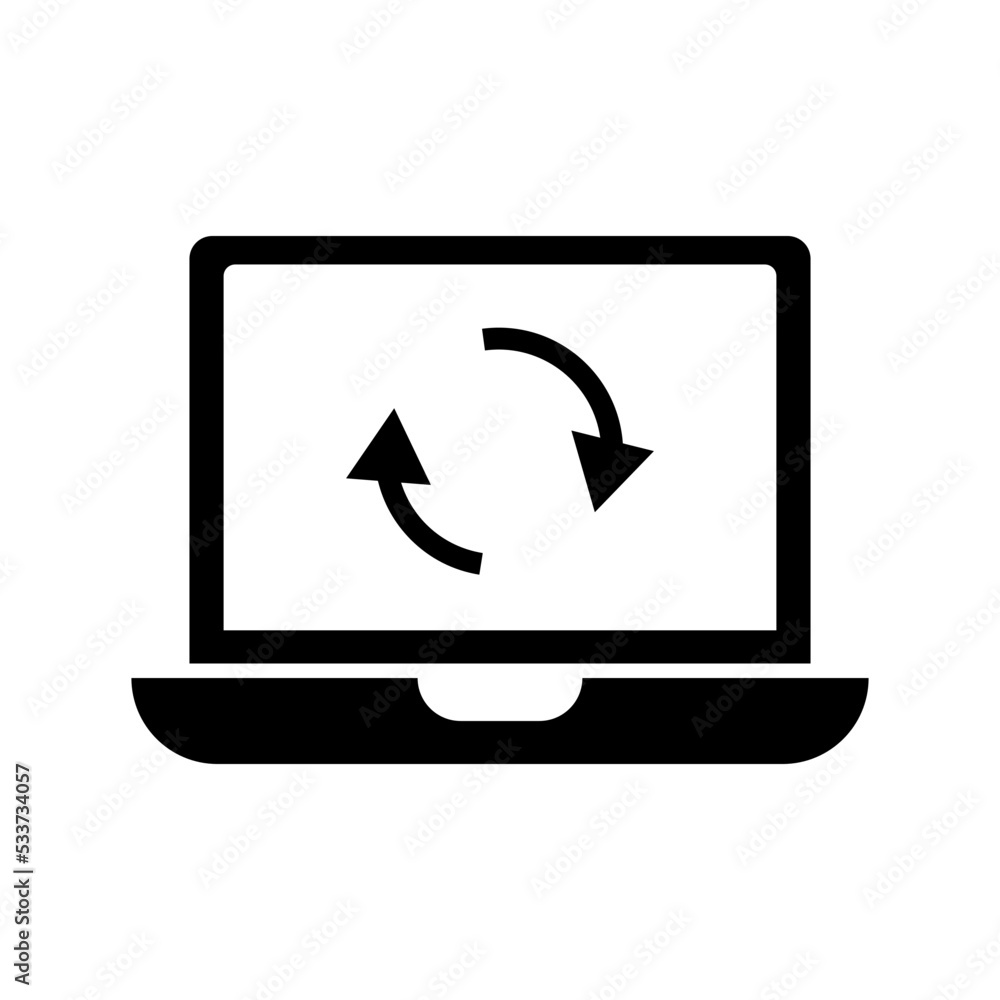 Poster reloading laptop. restarting the computer. computer icon. vector.