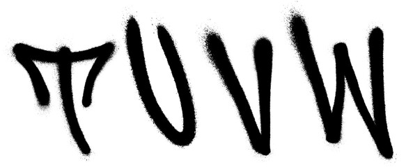 Graffiti spray font alphabet with a spray in black over white. Vector illustration. Part 6