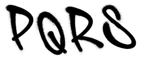 Graffiti spray font alphabet with a spray in black over white. Vector illustration. Part 5