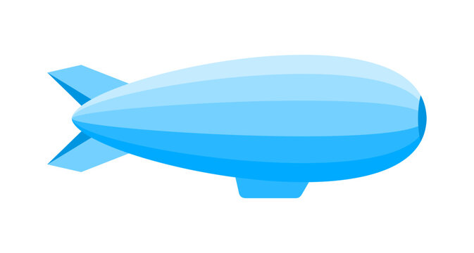 Blue airship isolated on white background. Flat vector illustration