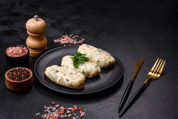 Traditional Lithuanian dish zeppelin, boiled potato dumplings stuffed with minced meat