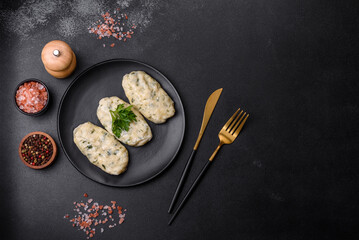 Traditional Lithuanian dish zeppelin, boiled potato dumplings stuffed with minced meat