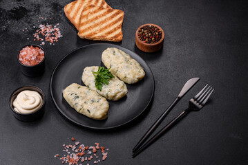 Traditional Lithuanian dish zeppelin, boiled potato dumplings stuffed with minced meat