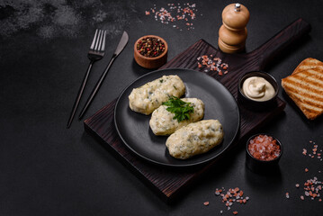 Traditional Lithuanian dish zeppelin, boiled potato dumplings stuffed with minced meat