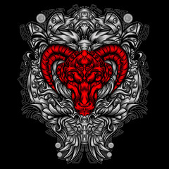  Vector vintage Aries goat head design