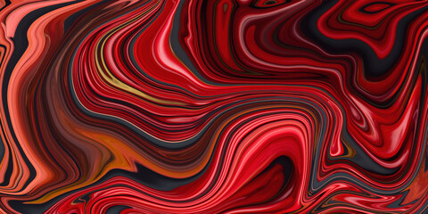 Moving colorful lines of abstract background. Liquid marble texture design, marbling surface, abstract futuristic pattern. Red and black liquid paint background. Waves. Creative wallpaper with swirl.