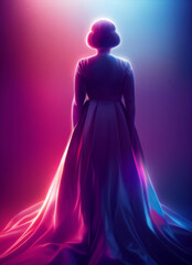 Silhouette of a female singing with blue spotlights in the background. Ideal for live music concept