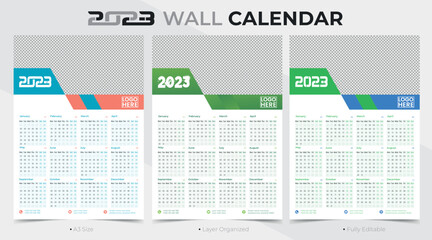 Simple and Colorful New Year 2023 One Page Calendar Template Design
