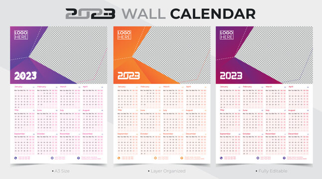 Modern and Abstract One Page New Year 2023 Calendar Template Design
