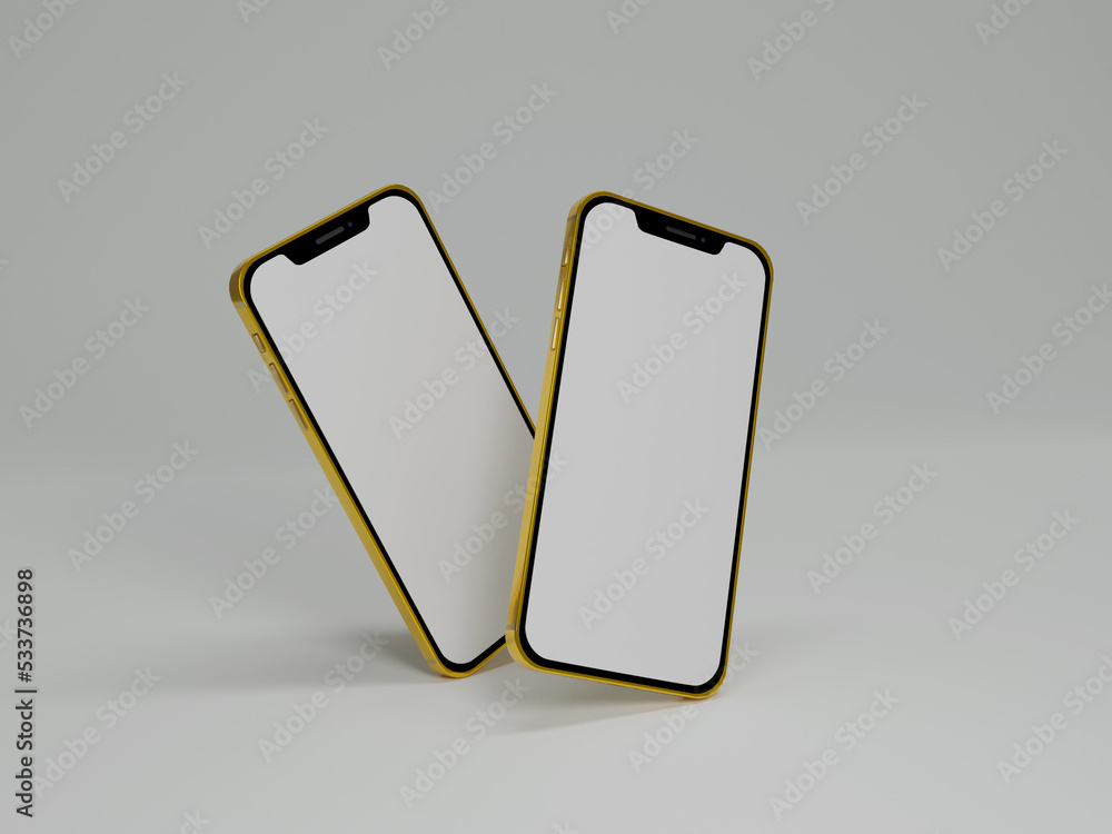 Poster realistic smartphone mockup 3d rendering with blank screen isolated on white background,