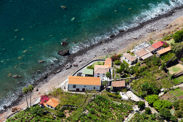 Wine and fruit growing area of Fajã dos Padres,  aerial view, Madeira, Portugal, Europe