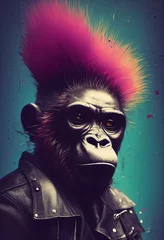 Porträt eines Punkaffen. Monkey-Rock-Musiker. Hipster-Affe mit Punkfrisur. 3D-Rendering © designprojects