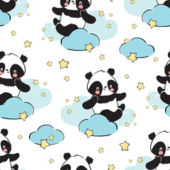 Hand drawn Cute panda background pattern seamless Childish design