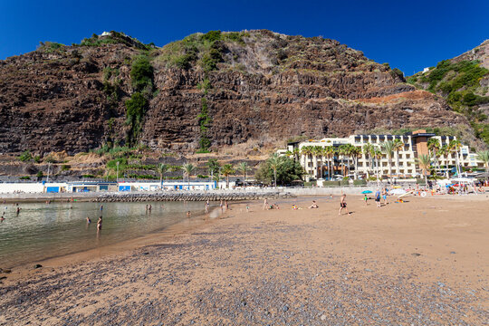 Sandy beach  beach of Calheta, Madeira,  Portugal, Europe