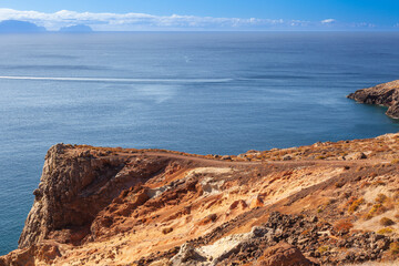Fototapeta na wymiar São Lourenço, volcanic peninsula rocky coast cliffs, Ponta de San Lorenzo, Madeira, Portugal, Europe