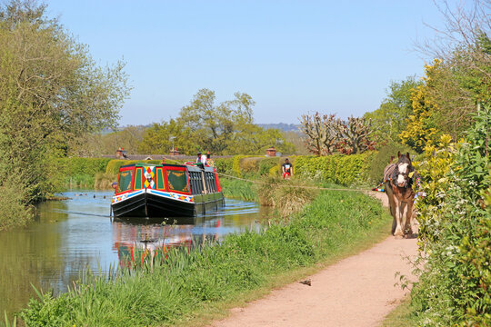 Horse drawn narrow boat on the Tiverton Canal	