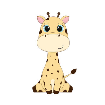 Cartoon character giraffe on white background. Vector illustration for design and print