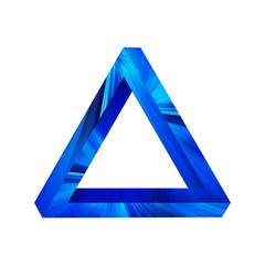Penrose triangle illustration.Impossible geometric shape.Blue triangle isolated