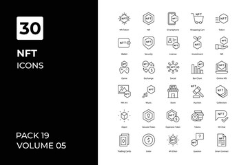 NFT icons collection. Set vector line with elements for mobile concepts and web apps. Collection modern icons. - obrazy, fototapety, plakaty