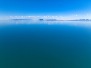 Aerial view of bright blue Great Salt Lake