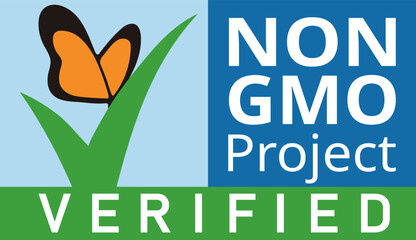 Non GMO Project vector icon with butterfly. Verified Standard - obrazy, fototapety, plakaty