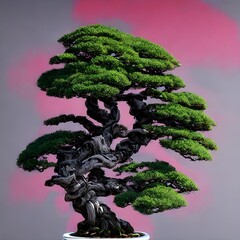 Bansai tree, simple plain designe, pastelle colors