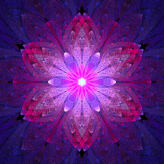 Computer generated abstract illustration Beautiful pink petal lotus flower, Kaleidoscope design background, Abstract Concept floral Unique Mandala Kaleidoscopic creative inimitable graphic design