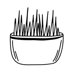 Grass in pot. Doodle vector houseplant