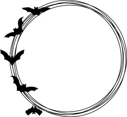 Bats are sitting in a circle. Round frame made of cobwebs on the theme of Halloween. Kolo. - obrazy, fototapety, plakaty