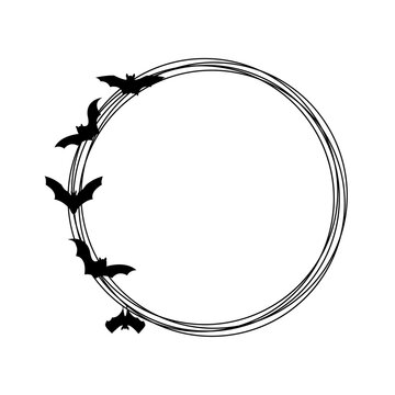recommend clip art: Bats are sitting in a circle. Round frame made of cobwebs on the theme of Halloween. Kolo.