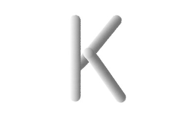 Feathered letter K. Easy editable letters. Soft and realistic feathers. White, fluffy, hairy letter K, isolated on a white background.