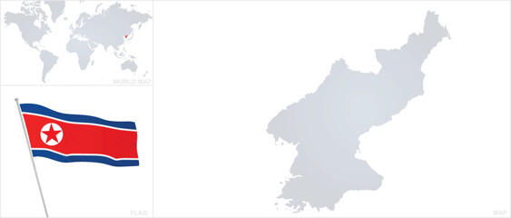 Fototapeta premium North Korea map and flag. vector