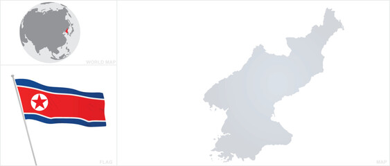 North Korea  map and flag. vector