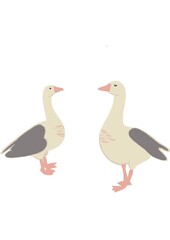 Illustration d’un duo d’oies. Couleur clair: blanc, rose clair et gris. 