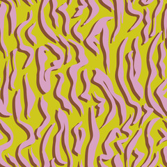 Fototapeta premium Vertical wavy lines abstract zebra seamless repeat pattern. Vector animal all over surface print on lime green background.