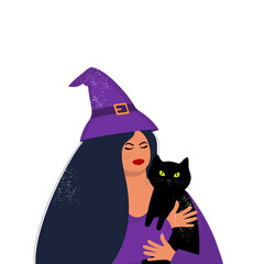 Beautiful woman with a cat for Halloween.