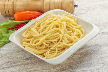 Italian pasta boiled spaghetti with oil