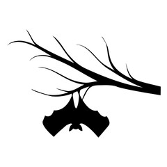 Bat hanging on a branch. Halloween. For your design. On a white background.
