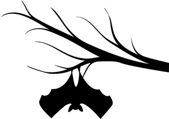 Bat hanging on a branch. Halloween. For your design. On a white background.