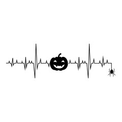 Halloween heartbeat. Spider and pumpkin. On a white background. Element for your design.