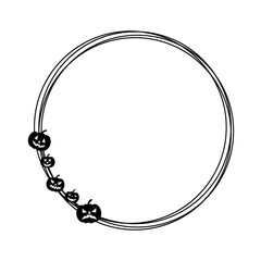 Pumpkin and circle. Round frame made of cobwebs on the theme of Halloween. Kolo.