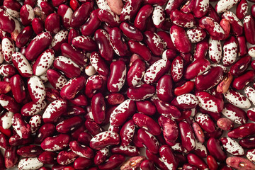 Jacobs cattle beans. White red anasazi beans. Food background. Top view.