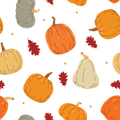Pumpkin seamless pattern. Pumpkin background for Harvest festival or Thanksgiving day.
