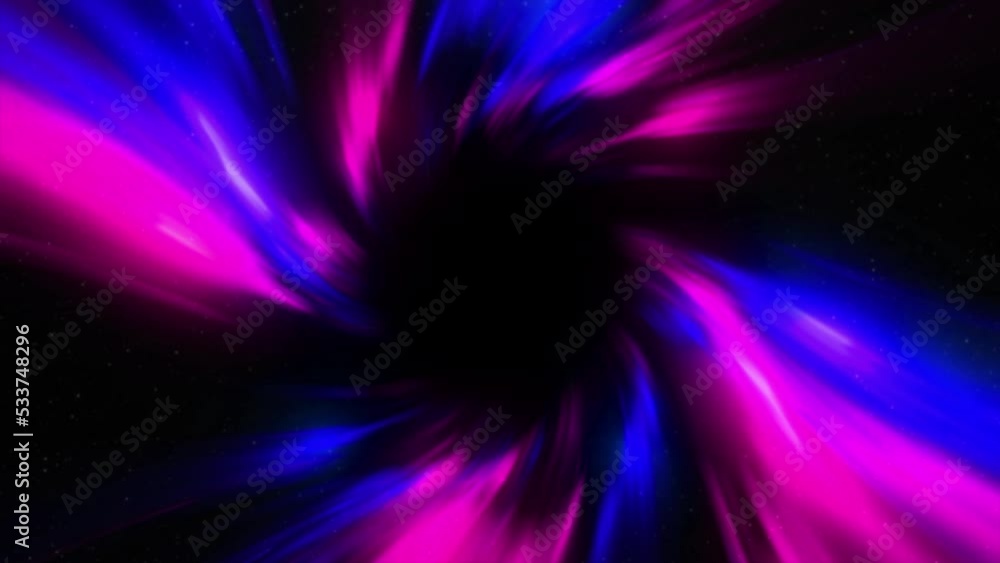Poster space interstellar wormhole background. motion. flying through the outer space wormhole on a black u