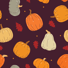 Pumpkin seamless pattern. Pumpkin background for Harvest festival or Thanksgiving day.