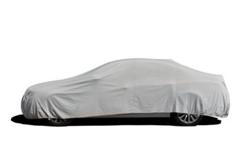 hidden car is covered fabric on isolated background